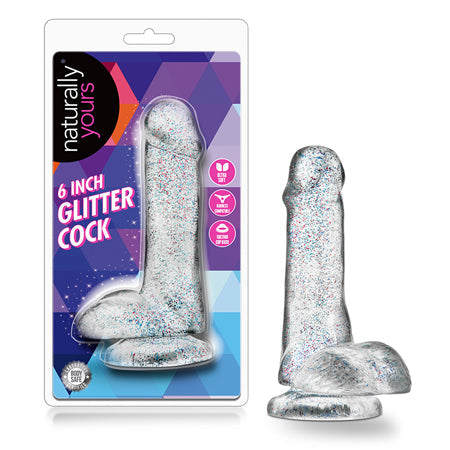 Naturally Yours 6 in. Glitter Cock Realistic Dildo with Balls Sparkling Clear-0