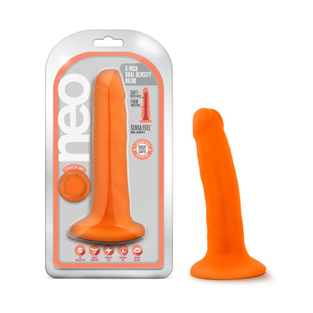 Neo 6 in. Dual Density Dildo Neon Orange-0