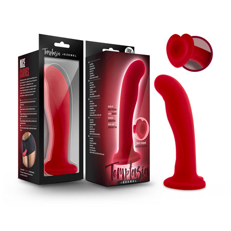Temptasia Jezebel 6 in. Curved Silicone Dildo with Heart-Shaped Suction Cup Crimson-0