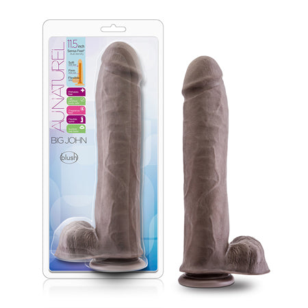 Au Naturel Big John 11.5 in. Posable Dual Density Dildo with Balls Brown-0
