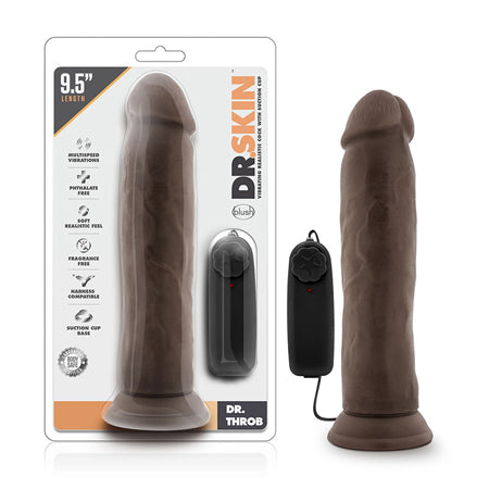 Dr. Skin Dr. Throb Realistic 9.5 in. Vibrating Dildo Brown-0