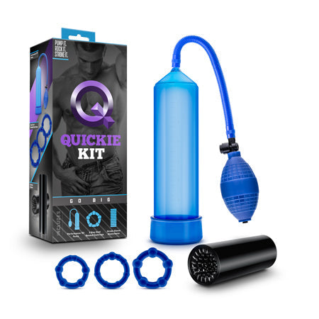 "Quickie Kit Go Big Pump, Stroker & 3-Piece Cockring Set Blue"-0