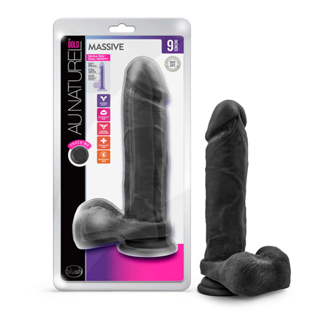 Au Naturel Bold Massive 9 in. Posable Dual Density Dildo with Balls Black-0