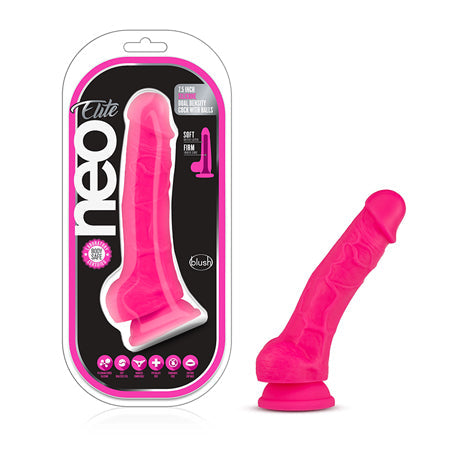 Neo Elite 7.5 in. Silicone Dual Density Dildo with Balls Neon Pink-0