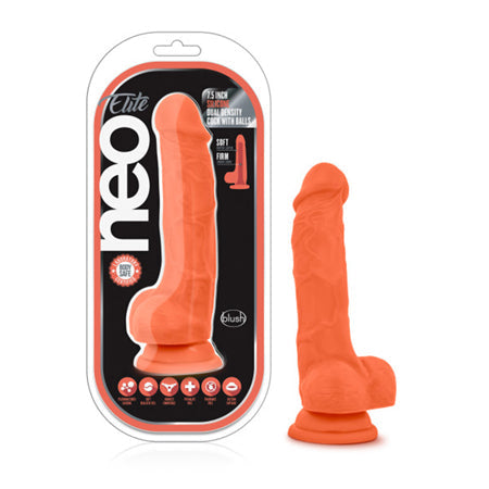 Neo Elite 7.5 in. Silicone Dual Density Dildo with Balls Neon Orange-0