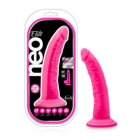 Neo Elite 7.5 in. Silicone Dual Density Dildo Neon Pink-0