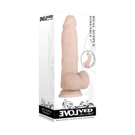 Evolved Real Supple Poseable 7 in. Realistic Dildo With Balls Beige-0