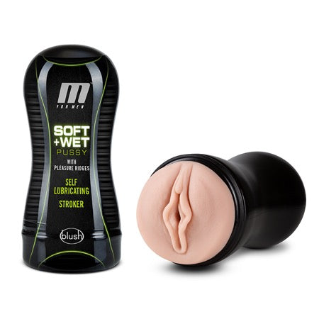 M for Men Soft + Wet Pussy with Pleasure Ridges Self-Lubricating Vagina Stroker Beige-0
