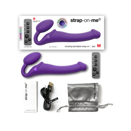 Strap-On-Me Rechargeable Remote-Controlled Silicone Vibrating Bendable Strap-On Purple M-0