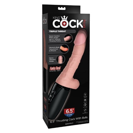 King Cock Plus 6.5 in. Thrusting Cock With Balls Rechargeable Realistic Vibrator Beige-0