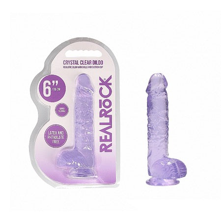 RealRock Crystal Clear Realistic 6 in. Dildo With Balls and Suction Cup Purple-0