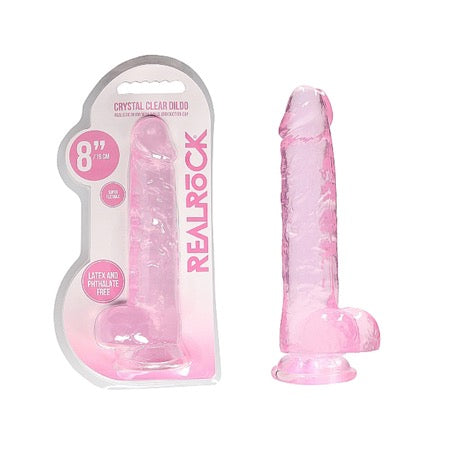 RealRock Crystal Clear Realistic 8 in. Dildo With Balls and Suction Cup Pink-0