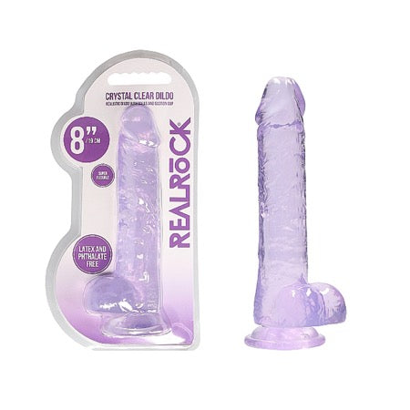 RealRock Crystal Clear Realistic 8 in. Dildo With Balls and Suction Cup Purple-0