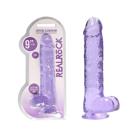 RealRock Crystal Clear Realistic 9 in. Dildo With Balls and Suction Cup Purple-0