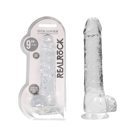 RealRock Crystal Clear Realistic 9 in. Dildo With Balls and Suction Cup Clear-0