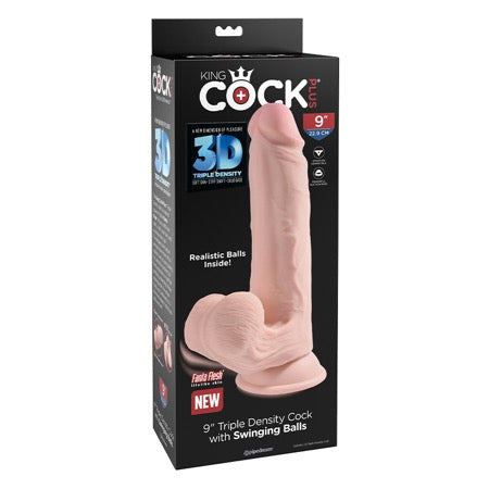 King Cock Plus 9 in. Triple-Density Cock With Swinging Balls Dildo Beige-0