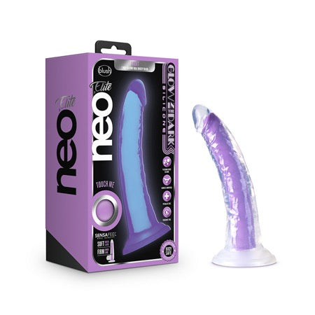 Neo Elite Glow in the Dark Light 7 in. Silicone Dual-Density Dildo Neon Purple-0