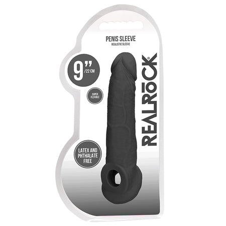 RealRock Realistic 9 in. Penis Sleeve Extender Sling Black-0