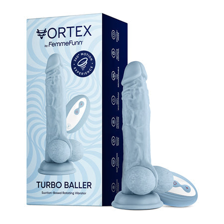 FemmeFunn Vortex Turbo Baller 2.0 8.25 in. Vibrating Rotating Dildo Light Blue-0