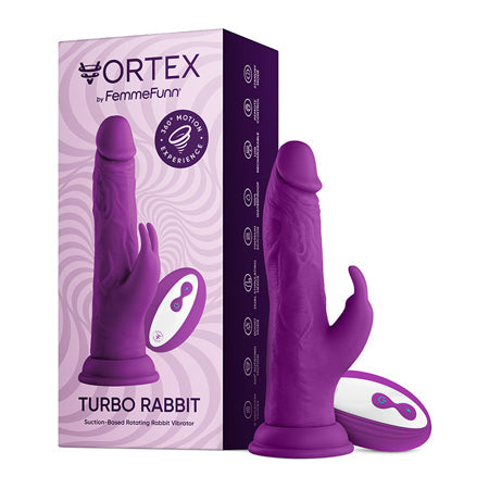 FemmeFunn Vortex Turbo Rabbit 2.0 8 in. Dual Stimulation Vibrating Dildo Purple-0