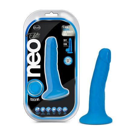 Neo Elite 6 in. Silicone Dual Density Dildo Neon Blue-0