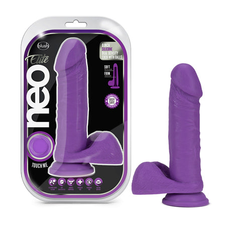 Neo Elite 8 in. Silicone Dual Density Dildo With Balls Neon Purple-0