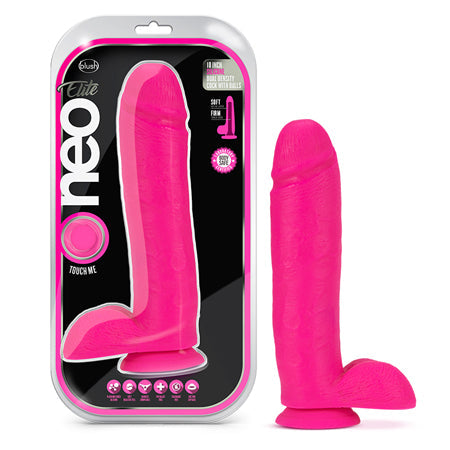 Neo Elite 10 in. Silicone Dual Density Dildo with Balls Neon Pink-0