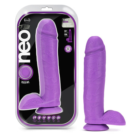 Blush Neo Elite 10 in. Silicone Dual Density Dildo with Balls & Suction Cup Neon Purple-0