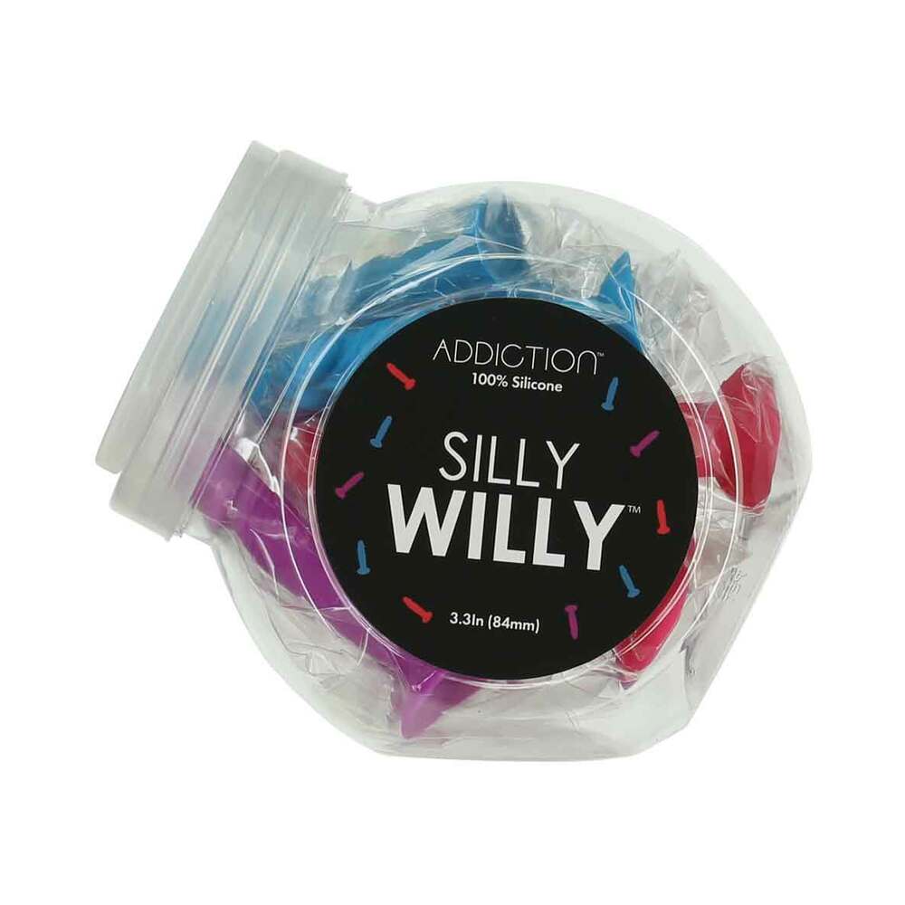 Addiction Silly Willy 3.3 in. Silicone Dildo 12-Piece Assorted Color Fishbowl Display-0