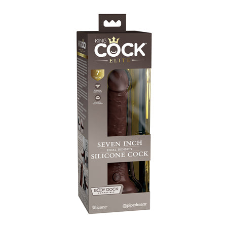 King Cock Elite 7 in. Dual Density Silicone Cock Realistic Dildo With Suction Cup Brown-0