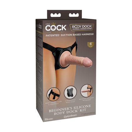 King Cock Elite Beginner's Silicone Body Dock Kit With Dildo Beige/Black-0