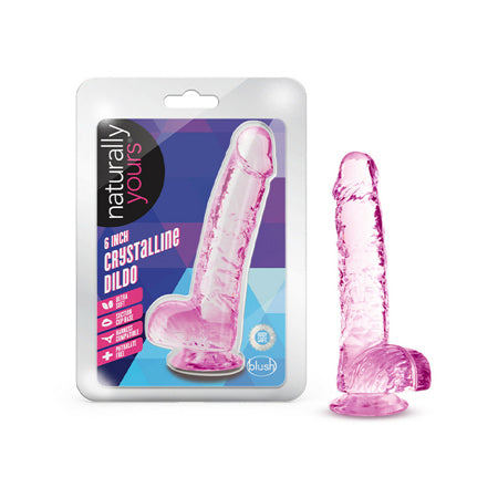 Naturally Yours Crystalline 6 in. Dildo with Balls Rose-0