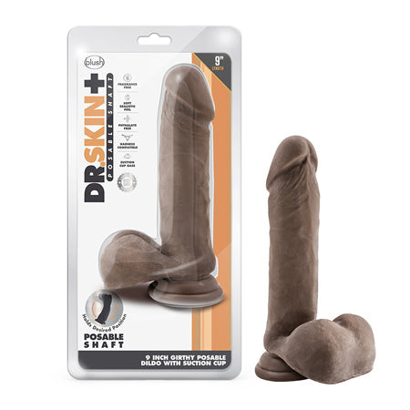 Dr. Skin Plus Thick 9 in. Triple Density Posable Dildo with Balls Brown-0