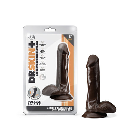 Dr. Skin Plus Realistic 6 in. Triple Density Posable Dildo with Balls Brown-0