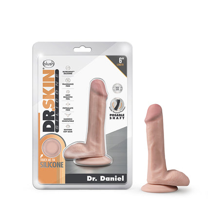 Dr. Skin Silicone Dr. Daniel Realistic 6 in. Posable Dildo with Balls Beige-0