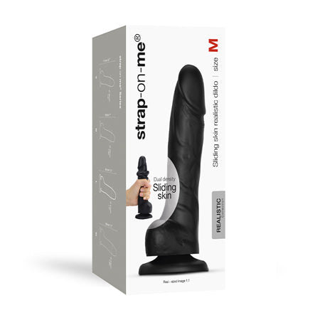 Strap-On-Me Realistic Collection Sliding Skin Dual-Density Silicone Dildo Black M-0