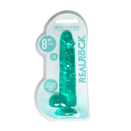 RealRock Crystal Clear Realistic 8 in. Dildo With Balls and Suction Cup Turquoise-0