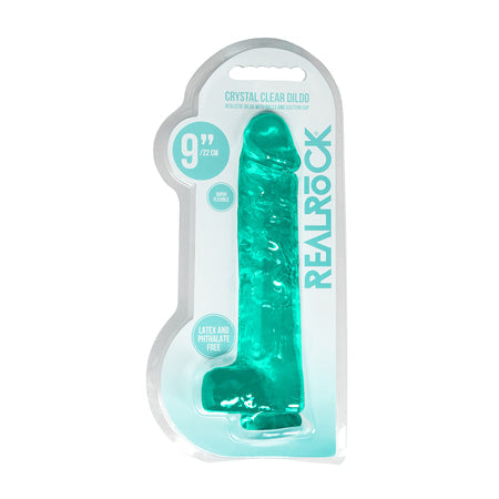 RealRock Crystal Clear Realistic 9 in. Dildo With Balls and Suction Cup Turquoise-0