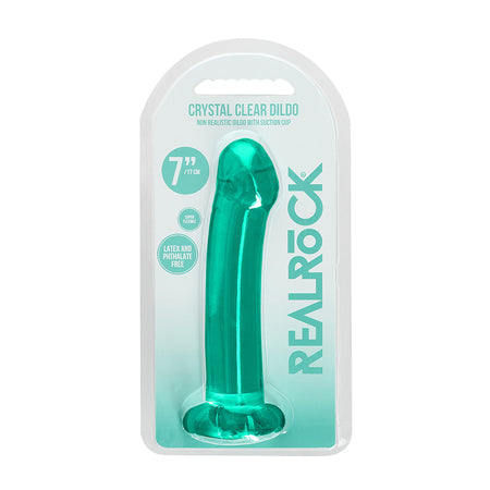 RealRock Crystal Clear Non-Realistic 7 in. Dildo With Suction Cup Turquoise-0