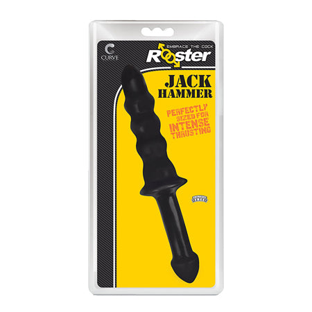 Curve Toys Rooster Jackhammer 10.5 in. Rippled Dildo with Insertable Handle Black-0
