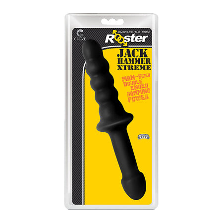 Curve Toys Rooster Jackhammer XL 11.5 in. Rippled Dildo with Insertable Handle Black-0