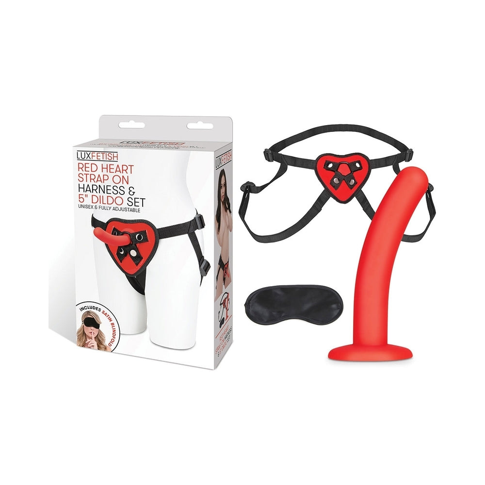 Lux Fetish Red Heart Strap-On Harness & 5 in. Dildo Set-0