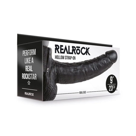 RealRock Realistic 9 in. Hollow Strap-On With Balls Black-0