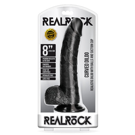 RealRock Realistic 8 in. Curved Dildo With Balls and Suction Cup Black-0