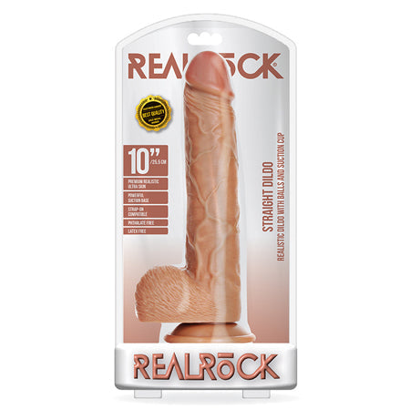 RealRock Realistic 10 in. Straight Dildo With Balls and Suction Cup Tan-0
