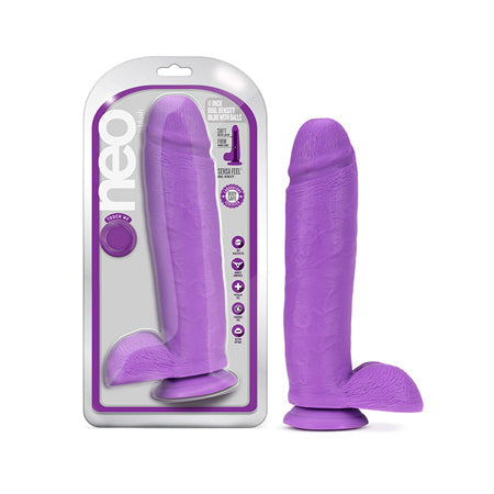 Neo 11 in. Dual Density Dildo with Balls Neon Purple-0