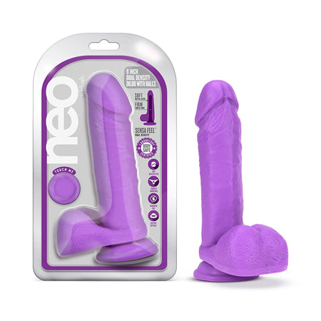 Neo 8 in. Dual Density Dildo with Balls Neon Purple-0