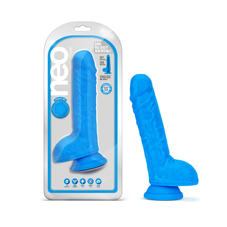 Neo 9 in. Dual Density Dildo with Balls Neon Blue-0