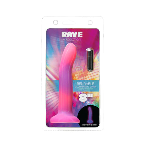 Addiction Rave Bendable 8 in. Silicone Dildo Glow in the Dark Pink Purple-0
