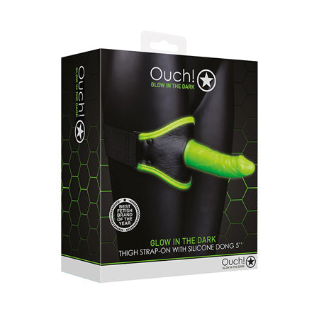 Ouch! Glow in the Dark Thigh Strap-On Harness With 5 in. Silicone Dildo Neon Green-0